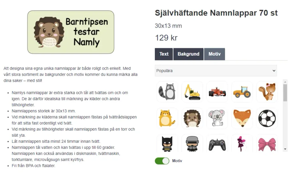 Vi testa Namly Designs namnlappar. De är tåliga och starka och har ett bra och billigt pris jämfört med andra konkurrenter.